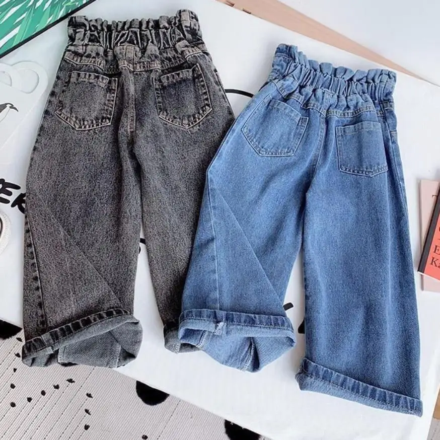 

Spring Autumn girls jeans baby denim pants kids wide leg trousers children bottoms streetwear high waist bud buttons