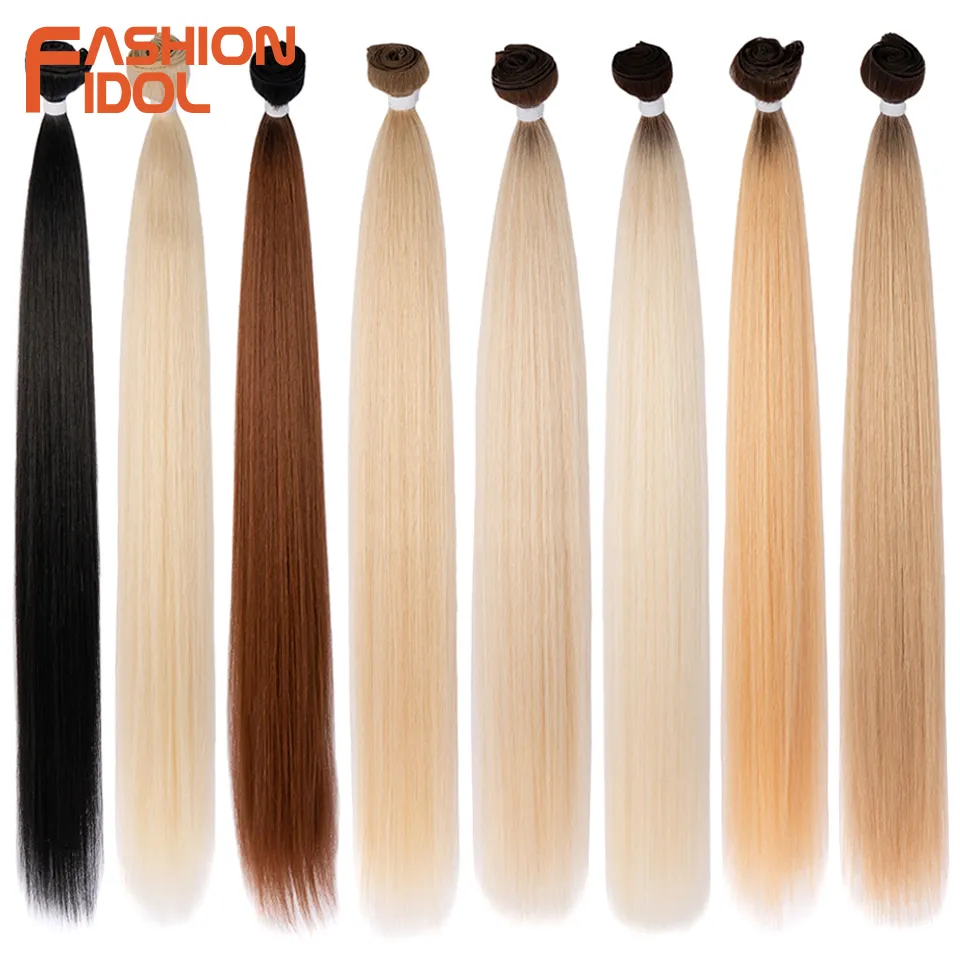 Bone Straight Hair Extensions Ombre Blonde Hair Bundles Super Long Hair Synthetic 24 Inch Straight Hair Full to End FASHION IDOL