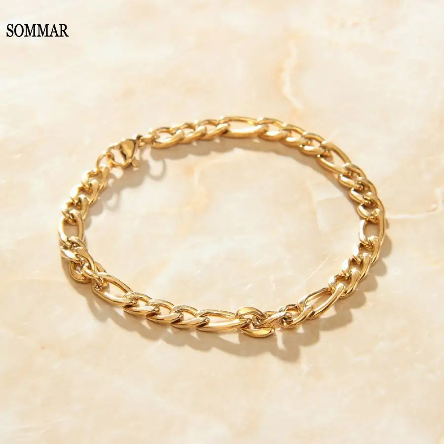 

SOMMAR 2020 trendy Gold color length 18cm adjust women Charms Stainless Steel bracelet Geometric erkek bileklik jewelry