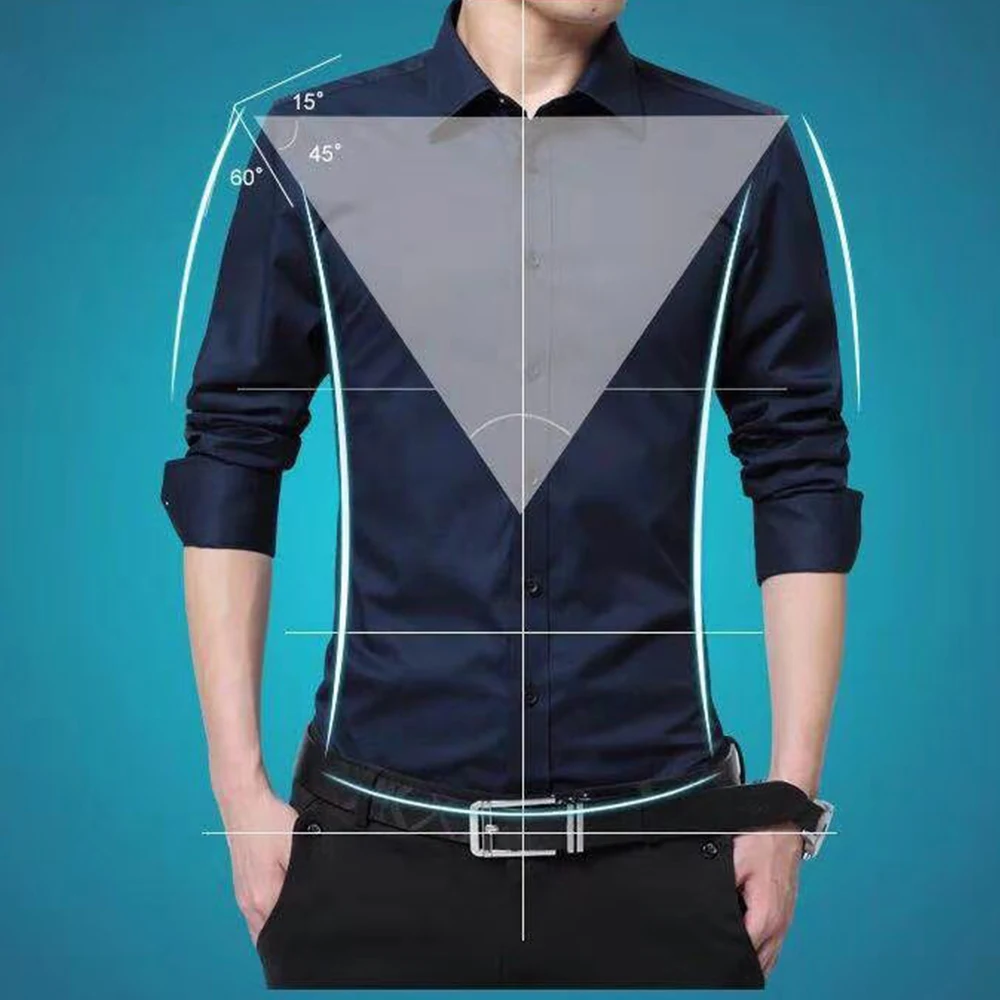 

Mens Long Sleeve Shirt Fashion white Casual Solid color Fashion Business Design Fabric Soft Comfortable Men Business Dress Slim