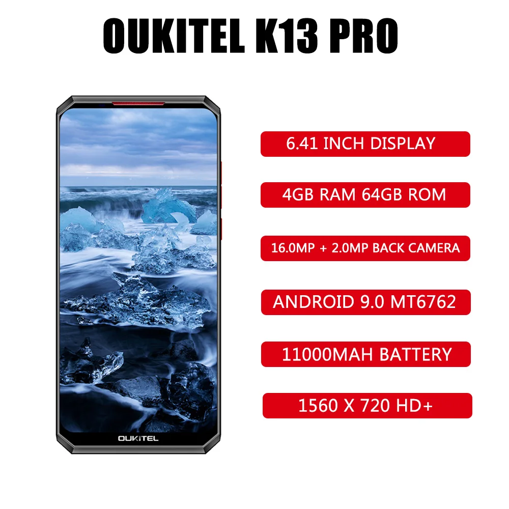 Аккумулятор 11000 мАч OUKITEL K13 Pro 4G 6 41 дюйма мобильный телефон Android 9 0 четыре ядра 4 Гб ram