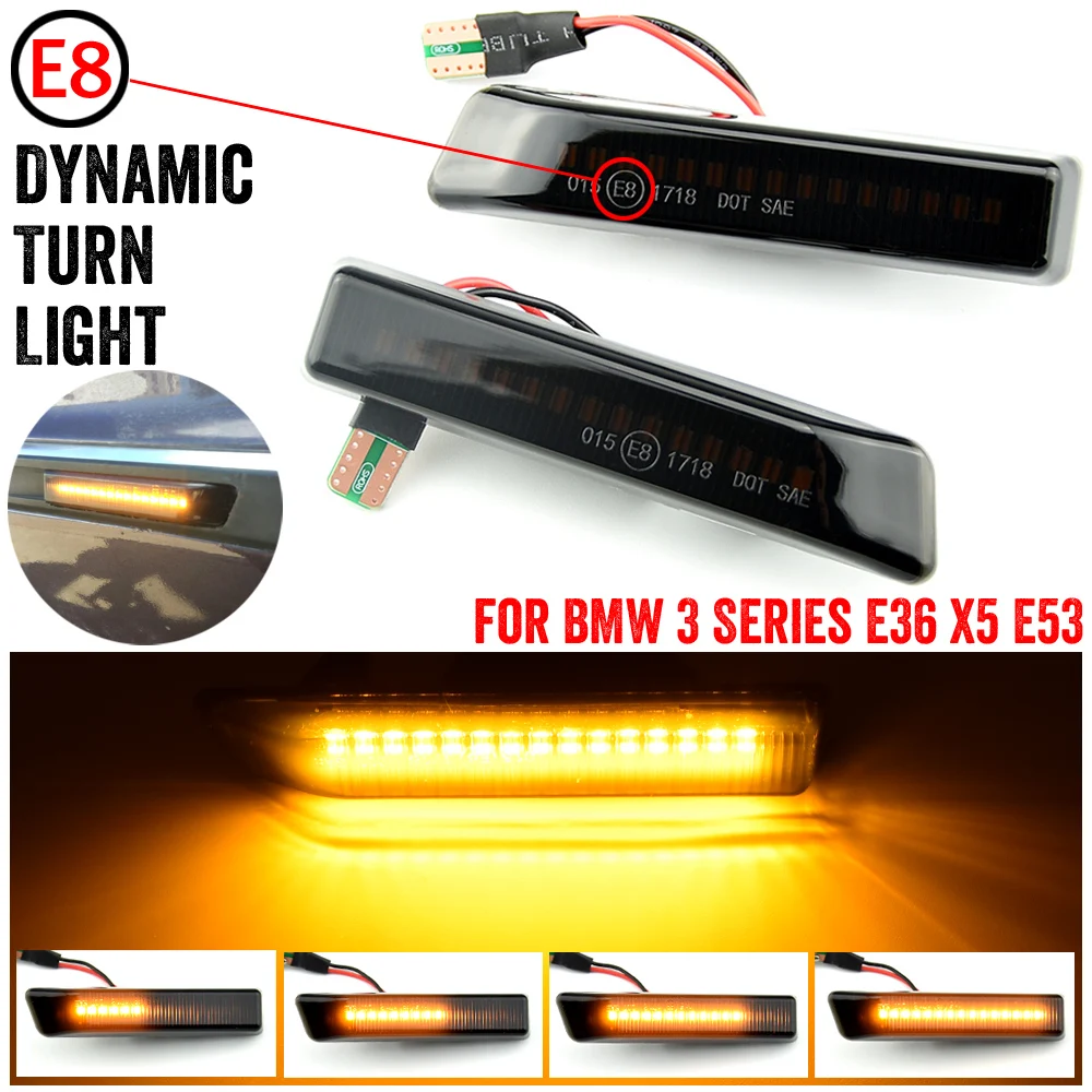 For BMW X5 E53 3 Series E36 Flowing Water Blinker LED Dynamic Turn Signal Light Side Marker Mirror Indicator Repeater