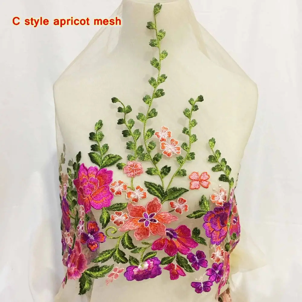 C style apricot mesh Lasui красивые 1 ярд Красочный Цветочная вышивка ткани шириной 150 см из дышащего материала для изготовления своими руками самодельное accessroies платье Q012 - Цвет: C style apricot mesh