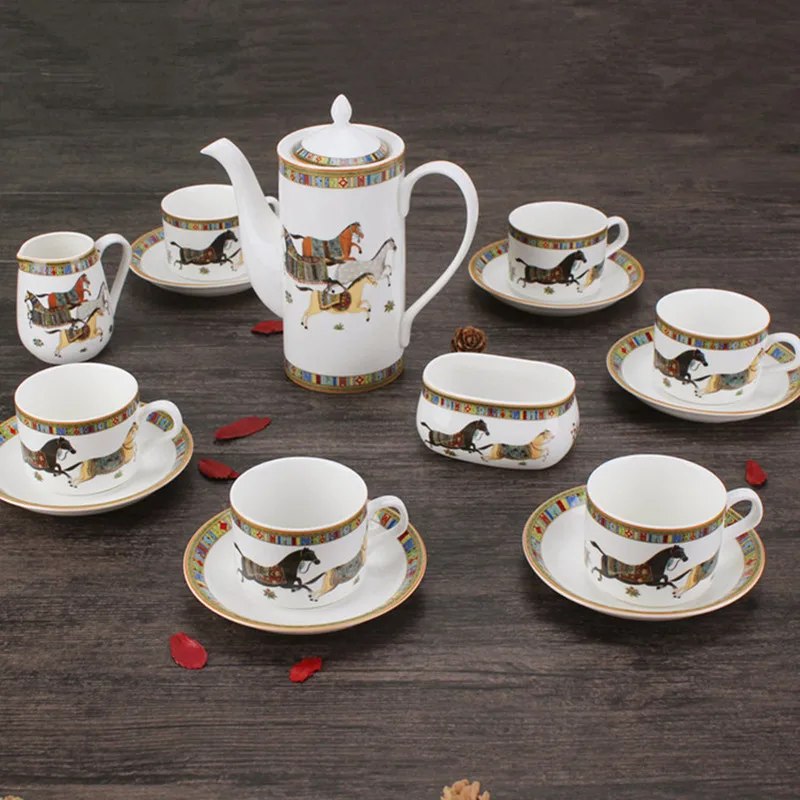 Porcelana de hueso caballo tazas de café plato tazas té leche azúcar olla conjunto (15 piezas)