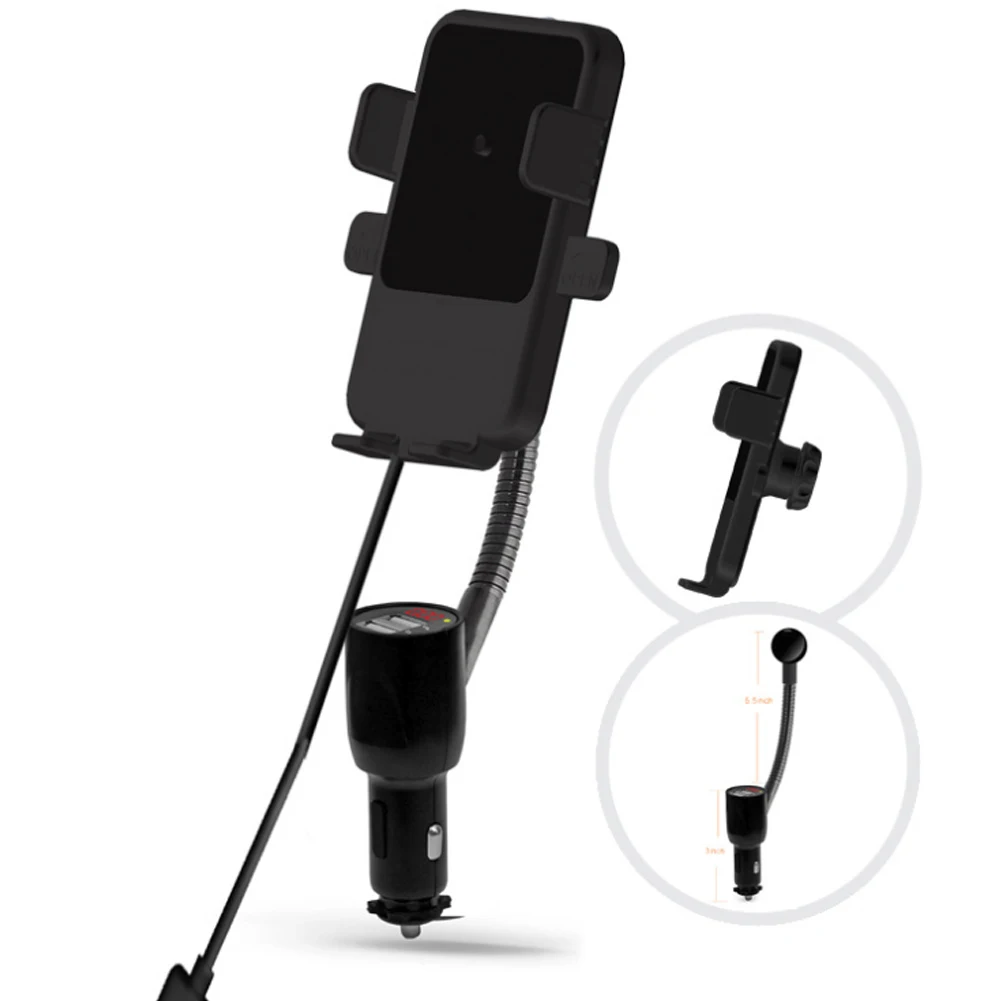 E8 3 в 1 двойной USB прикуриватель держатель телефона автомобильное крепление 10 Вт Qi Быстрое беспроводное зарядное устройство 3.1A порты со встроенным зарядным шнуром