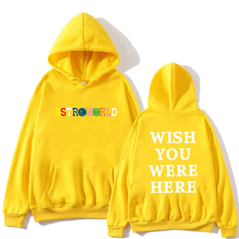 Трэвисс Скотт ASTROWORLD WISH YOU WAS HERE толстовки модные буквы ASTROWORLD Толстовка уличная Мужская Женская пуловер Толстовка - Цвет: yellow