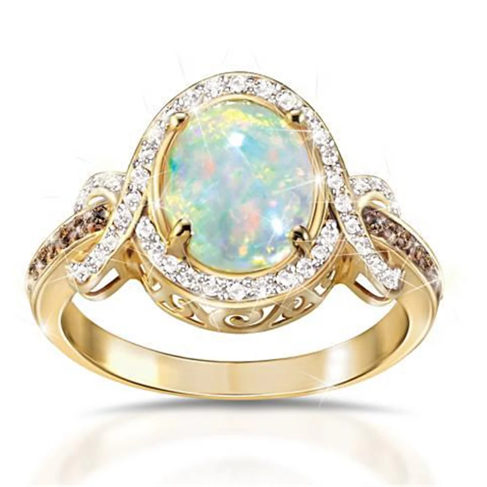 

Fashion Classic Geometric White Egg Shaped Opal Ring Wedding Valentine's Day Women's Gift Party Prom Jewelry Wholesale