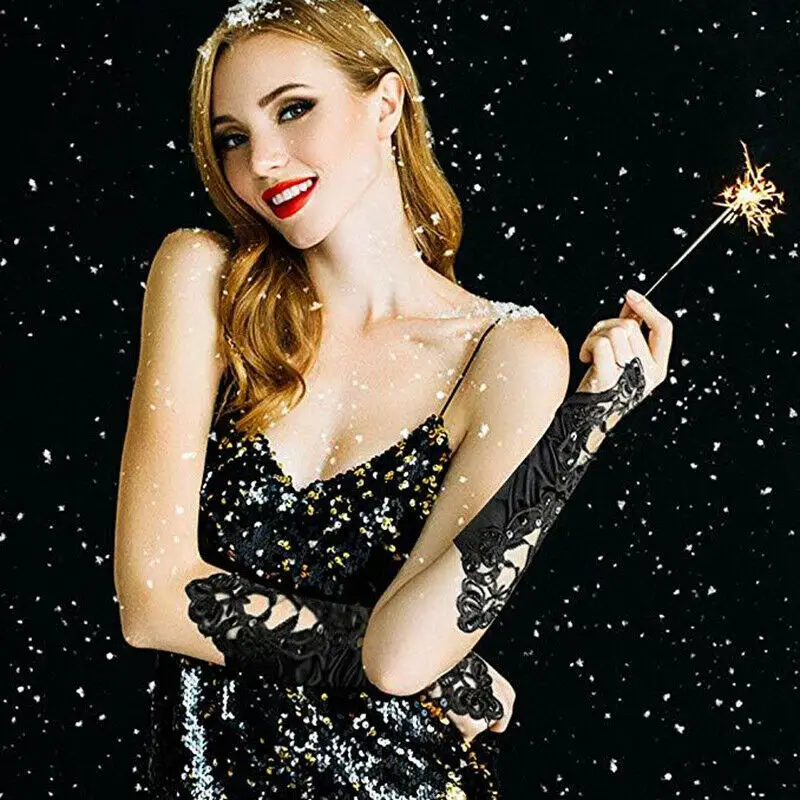 Белые черные кружевные длинные перчатки тянущиеся атласные свадебные без