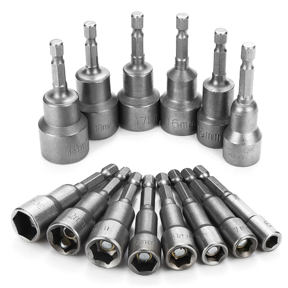 

9/14pcs 6-19mm 1/4 Inch Hex Shank Socket Magnetic Nut Driver Set Drill Bit Adapter