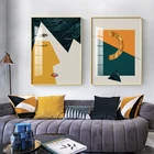 Абстрактная половинчатая Картина на холсте, плакаты и печать, минималистичные настенные картины желтого и зеленого цветов для гостиной, спальни, коридора