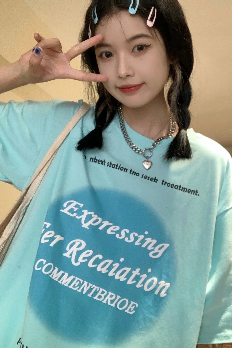 

Student t-shirt female summer 2021 new Korean print loose round neck short sleeve top fashion