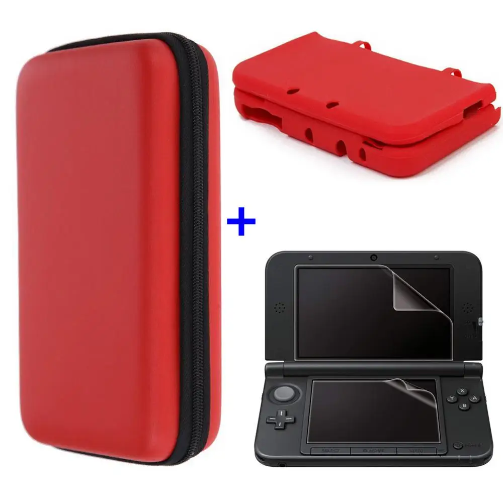 3 in 1 set red Защитная жесткая дорожная переносная крышка мешок сумка с сенсорной пленкой защитный силиконовый чехол для nintendo new 3DS LL XL new 3dsll 3dsxl - Цвет: 3 in 1 set red