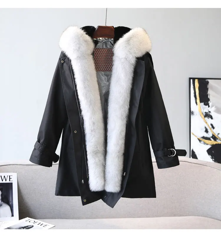 

parkas real fur coat winter clothes women 2019 rex rabbit fur linner parka hooded natural fox fur jacket thick warm outerwear