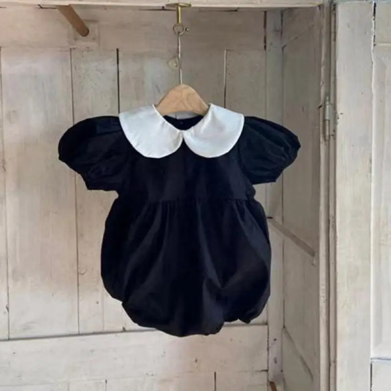 

2021 Summer New Baby Girl Bodysuit Puff Sleeve Princess Bodysuit Peter Pan Collar Tops Cute Newborn Little Girl Clothes