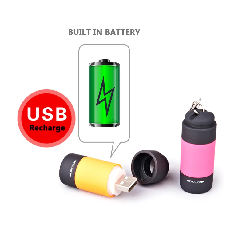 USB мини фонарик Встроенный перезаряжаемый аккумулятор портативный брелок яркая