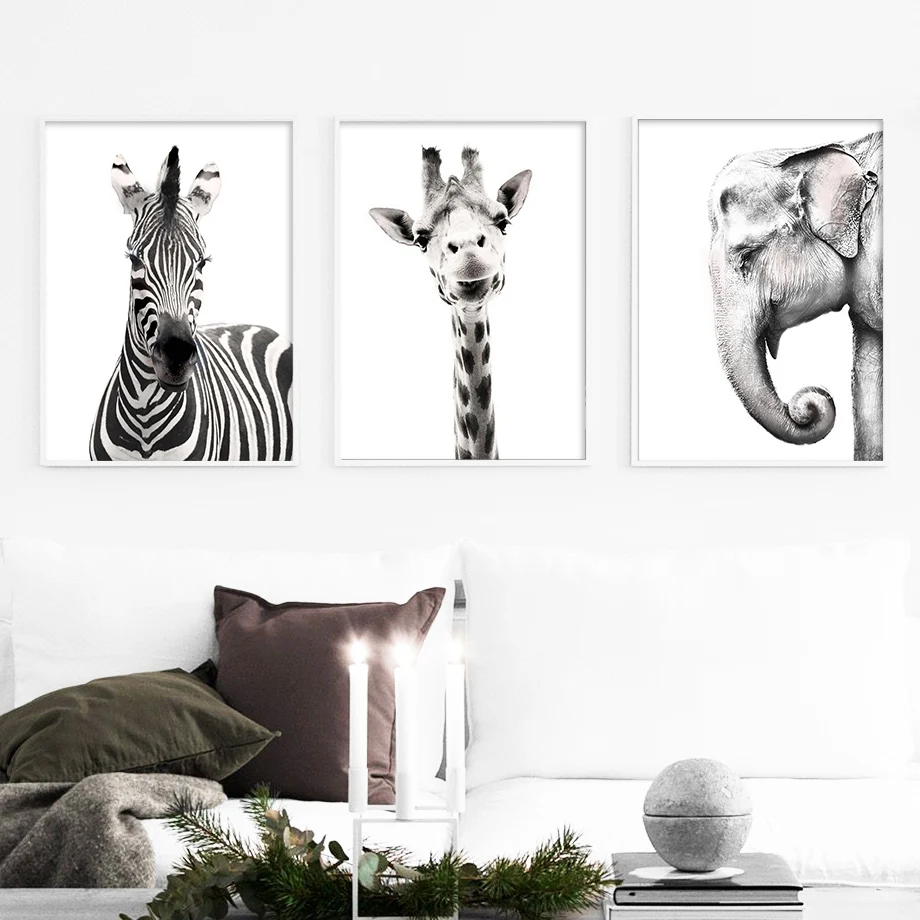 Жираф слон леопардовой черно-белой расцветке Nordic Плакаты и декоративное