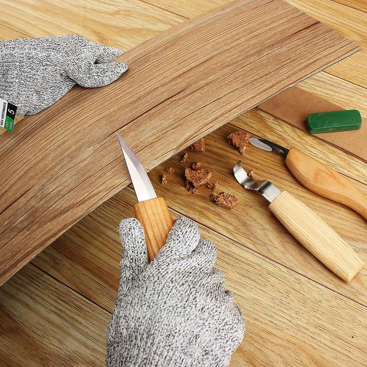 

6pc Wood Carving Knife Cutter Chip Chisel Hand Tool Set Woodworking Chisels Kit+Cut-proof Gloves Craft for Working DIY