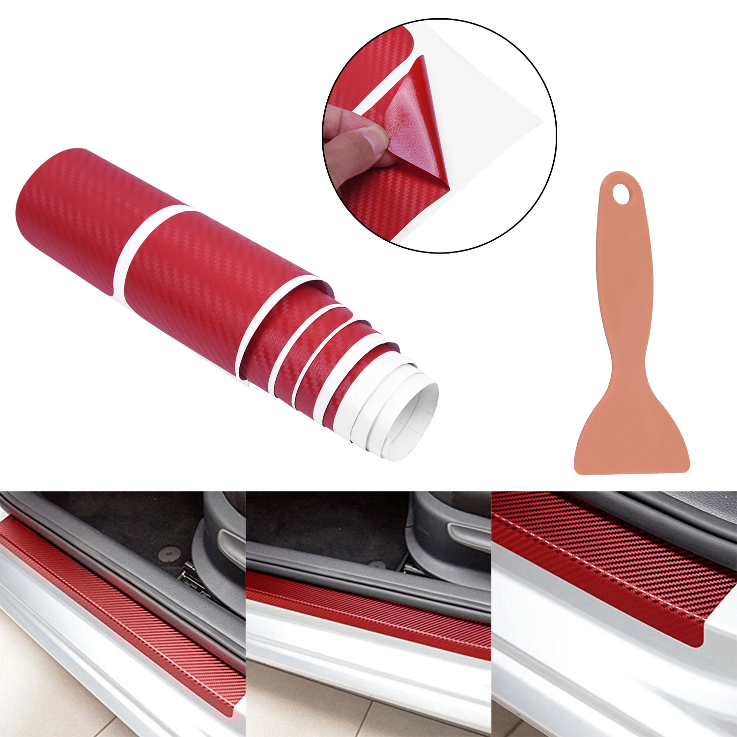 

4pcs Stickers Carbon Fiber Anti-skid Decal Front/Rear Red New Portable