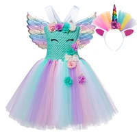 muababy girls unicorn tutu dress straps floral pageant party gown children unicornio halloween birthday princess costume clothes