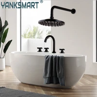 yanksmart matte black 5 pcs bathtub faucet rainfall spout mixer water tap with 8 inch round bathroom shower head combo kit