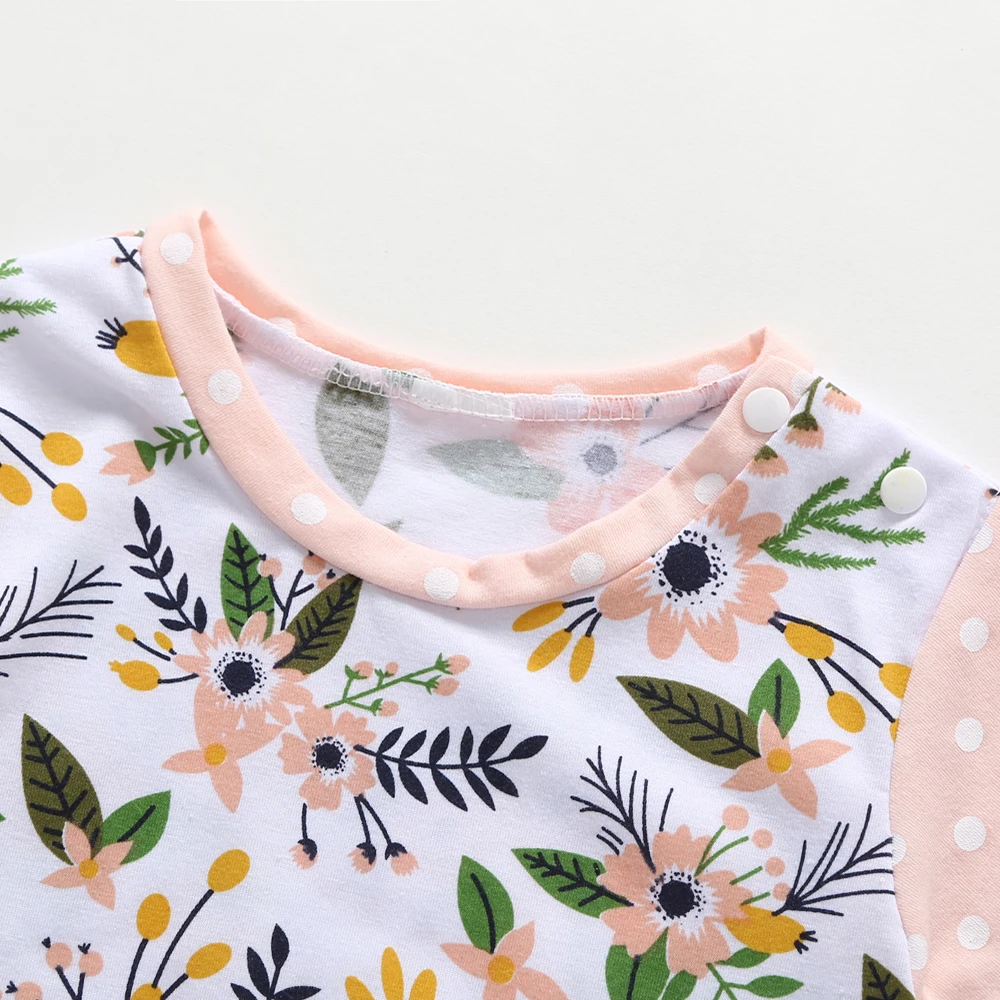 

2019 Summer Cotton New Newborn Baby Girls Romper Kids Floral Printed Short Sleeve Jumpsuit Children Playsuit Clothing