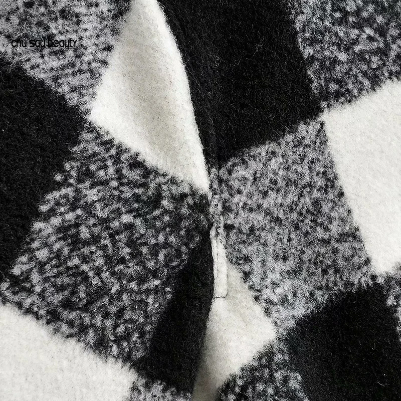 

Vintage Stylish Pockets Plaid Loose Woolen Jacket Coat Women 2020 Fashion Lapel Collar Long Sleeve Female Outerwear Chic Tops