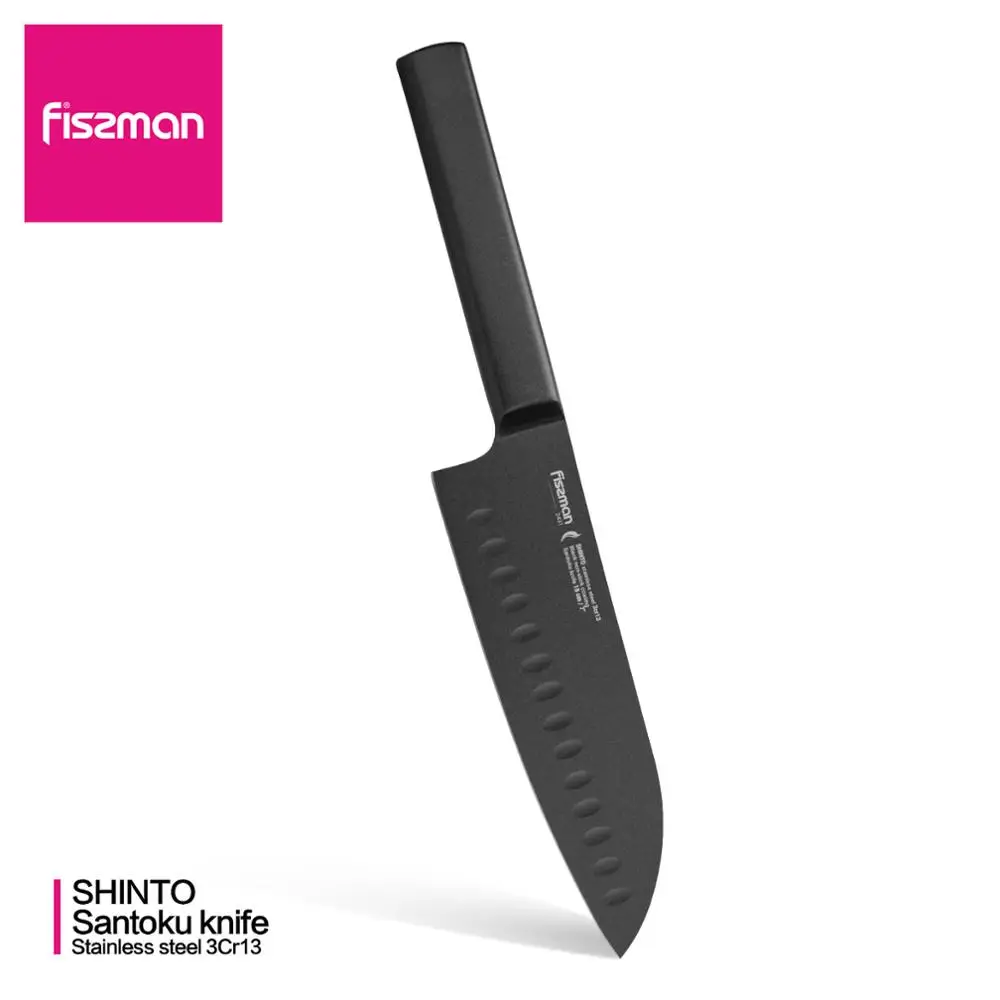 Fissman 7 дюймов Santoku Ножи синто Sereis японский 3cr13 Сталь Кухня ножи с черным покрытие Ручка