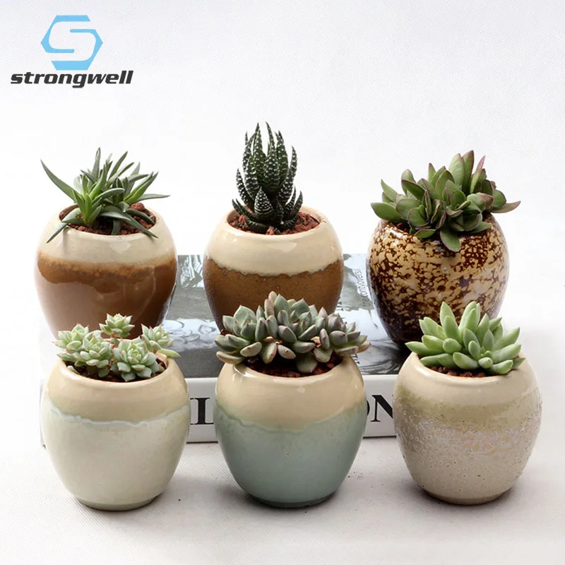 

Strongwell Flow Glaze Ceramic Succulent Flower pot Vintage Mini Home Balcony Creative Gardening Thumb Basin Green Plant Potted