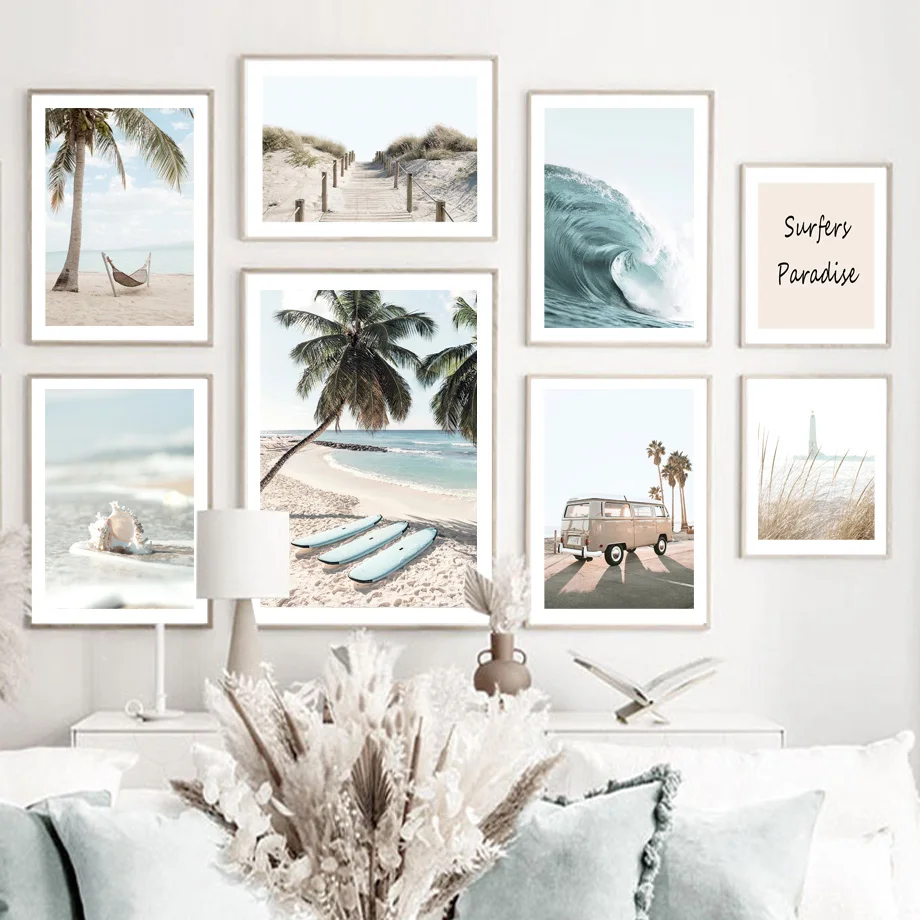 

Beach Palm Tree Car Reed Conch Quote Landscape Nordic Wall Art Canvas Painting Posters And Prints Pictures For Living Room Decor