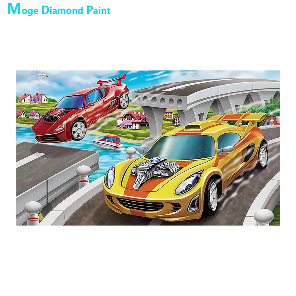 Спортивный автомобиль гоночный алмаз живопись мультфильм детей круглый полный