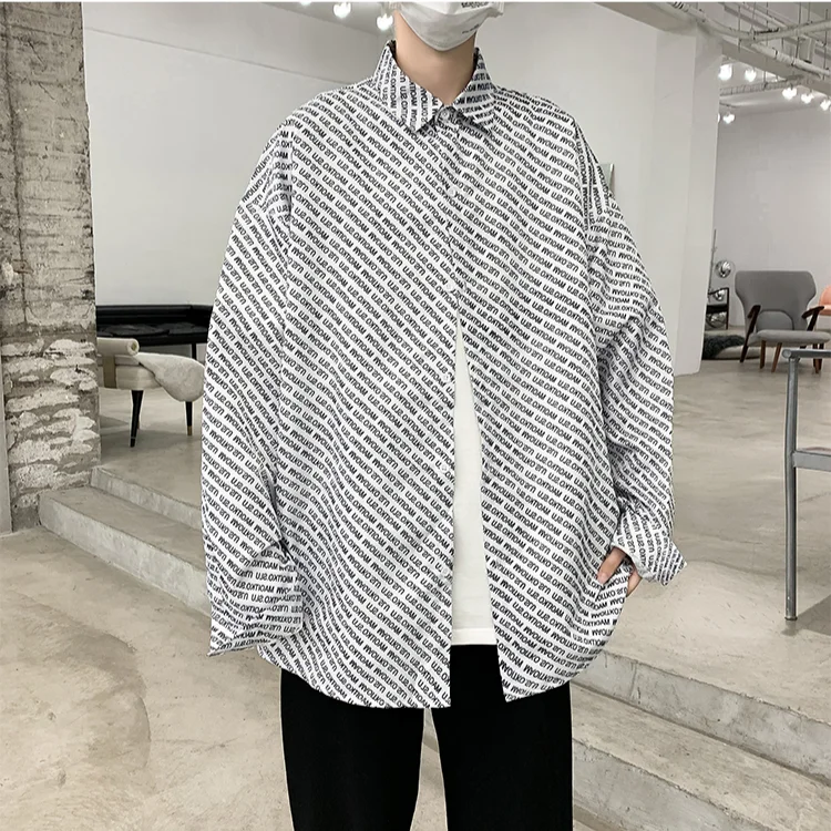 

Men's Full Letter Print Shirts Couple Clothing 2021 Spring New Long Sleeve Casual Shirt Hip Hop Streetwear Fashions Men Tops