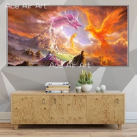 2021 large full drill diamond painting legendary animal dragon phoenix monster embroidery cross stitch wall art for decoration