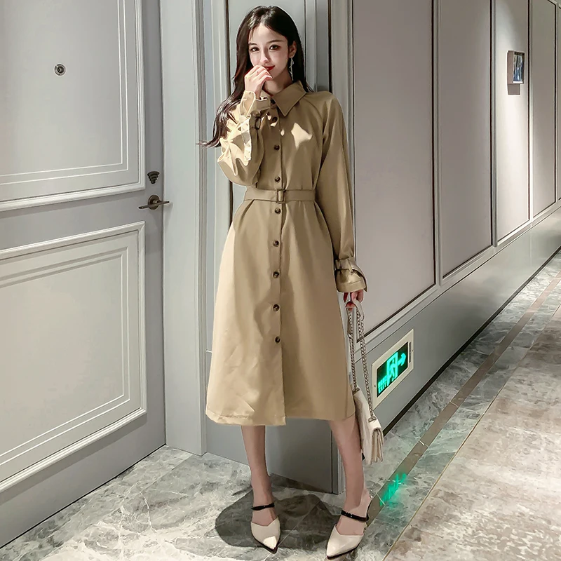 Женское винтажное платье ветровка с длинным рукавом на осень/весну|Женские