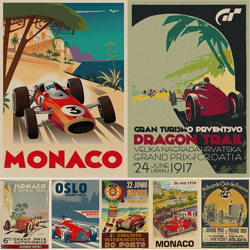 

American Minimalist Retro Racing Car Vintage Kraft Poster Paper and Print Wall Sticker Picture for Home Room Bar Cafe Decoration