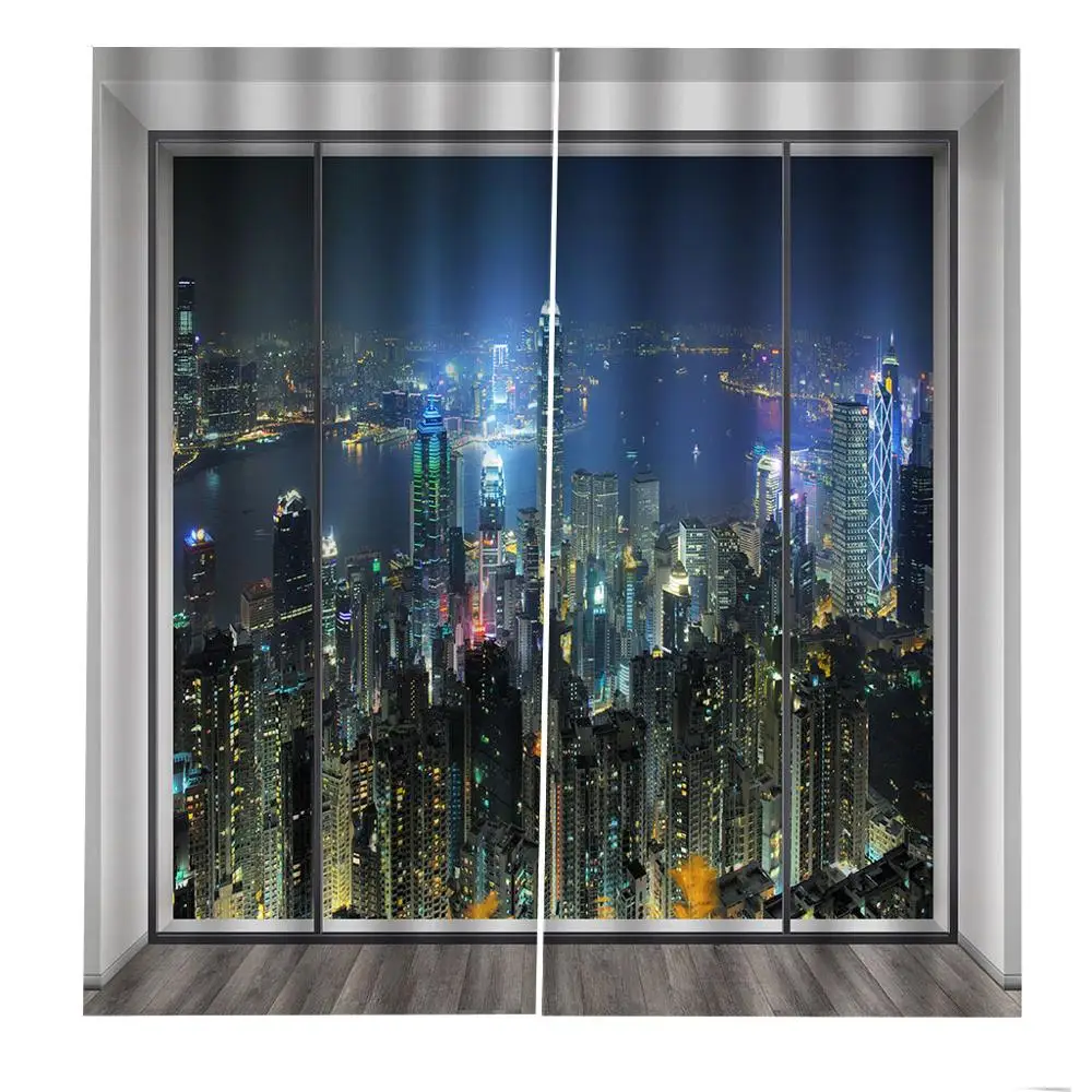 (Левая и правая сторона) Городской Ночной пейзаж 3D оконная занавеска красивые