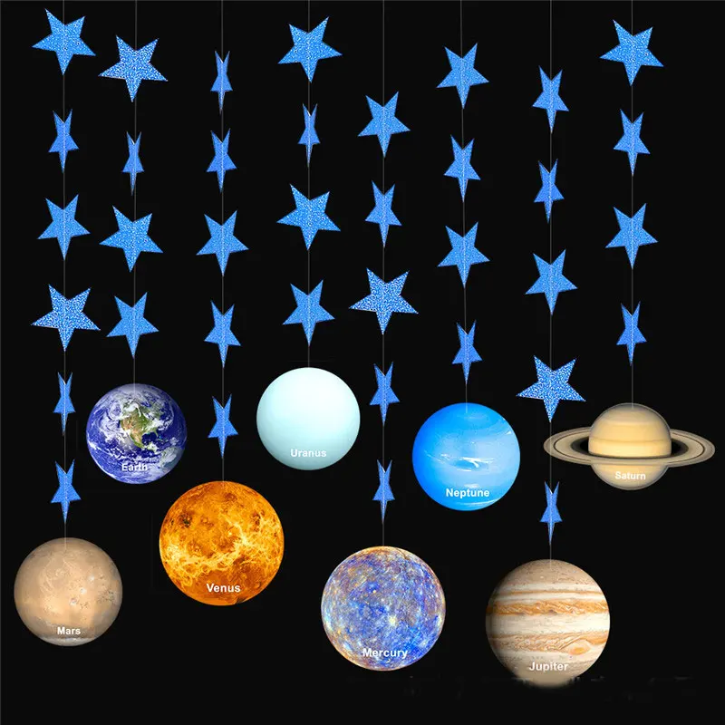 

Eight Planets Garlands Night Starry Sky Theme Banner Universe Space Galaxy Kids Boys DIY Happy Birthday Hanging Flag Party Decor