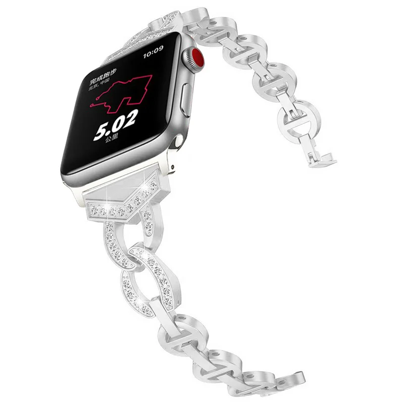 Браслет металлический для Apple Watch Series 5 4 44 мм 42 роскошный бриллиантовый ремешок из