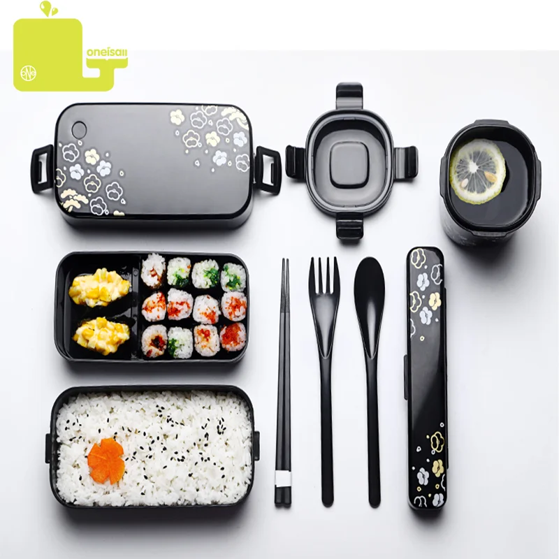 ONEISALL Bento набор Ланч-бокс палочки ложки и суповые банки посуда двухслойная