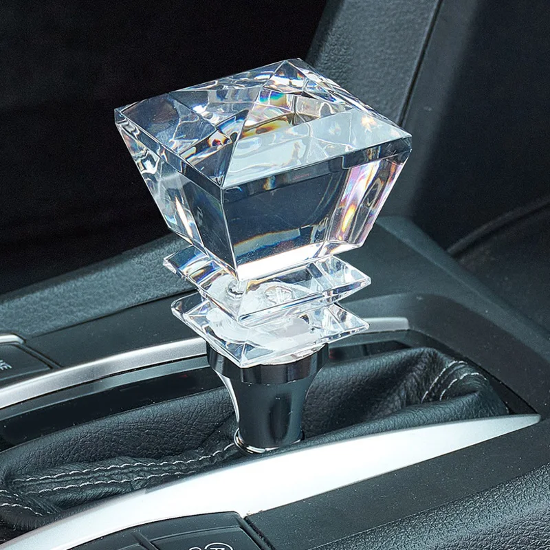 

Transparent Acrylic Diamond Shape Gear Shift Knob Auto Lever Shifter Gear Knob Handle Fit MT Manual AT Automatic Trans Car