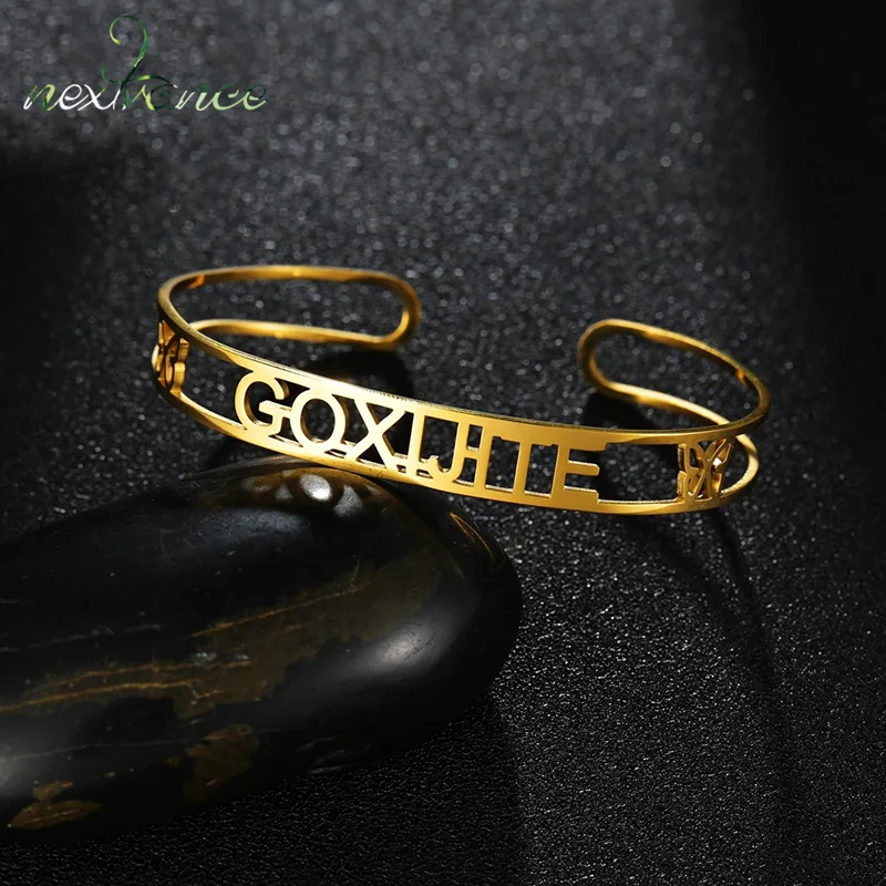 

Nextvance Customized Name Butterfly Nameplate Bracelet Stainless Steel Personalized Adjustable Gold Color Bangles Women Jewelry