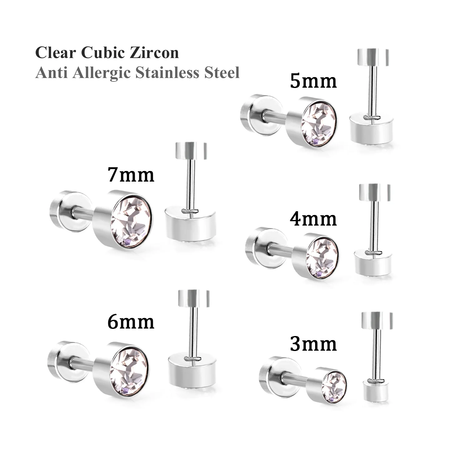 LUXUKISSKIDS Новинка 3 7 мм круглые серьги гвоздики из нержавеющей стали CZ для женщин 2020