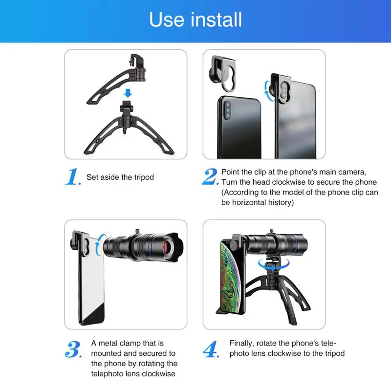 

APEXEL HD 20-40X Zoom Telescope Telephoto Lens with Tripod Portable Monocular Mobile Phone Camera Lens for iPhone Smartphones