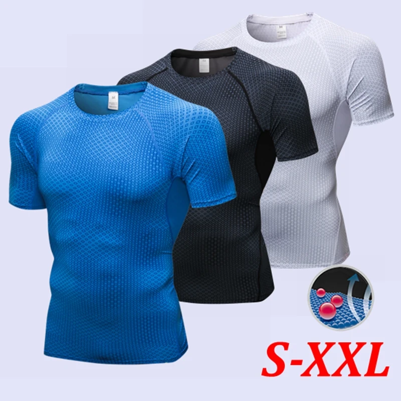 

Summer Men Fitness Training Compression Shirts Tight-Fitting Polyester Short-Sleeve Sportswear Yoga Stretch Run Fast Drying T-sh