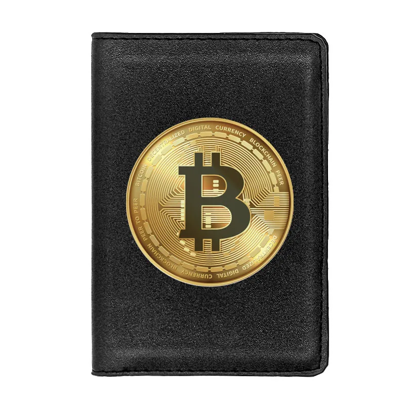 

Крутая Обложка для паспорта с золотым рисунком биткоина для мужчин и женщин, кожаный тонкий дорожный держатель для удостоверения личности, ...