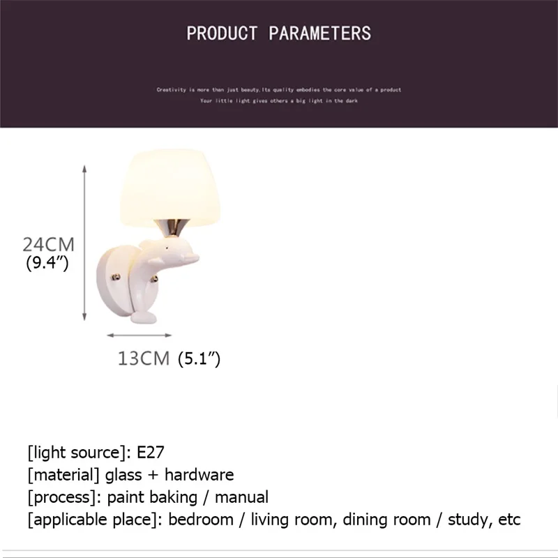 

BROTHER Wall Lights Modern LED Lamps Creative Cartoon Indoor White Dolphin For Home Children Bedroom