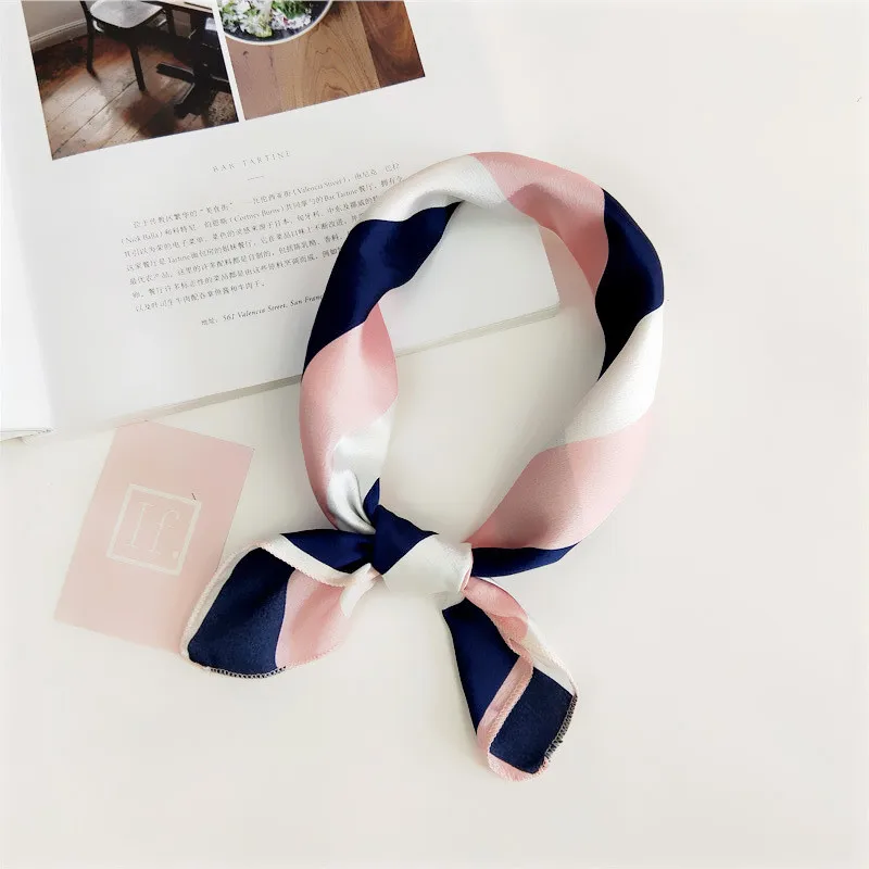 

50*50cm Women Small Satin Silk Scarf Square Print Wrap Foulard Femme Handkerchief Bandana Neck Hair Skinny Tie Scarves Shawls