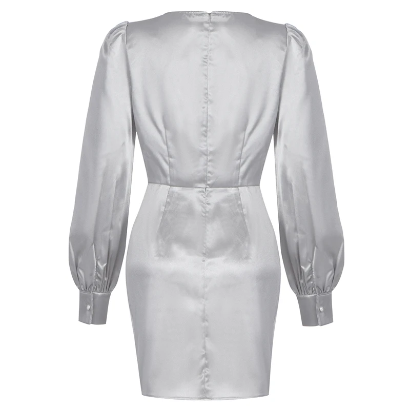 Оптовая продажа женское серое облегающее мини-платье с длинным рукавом и