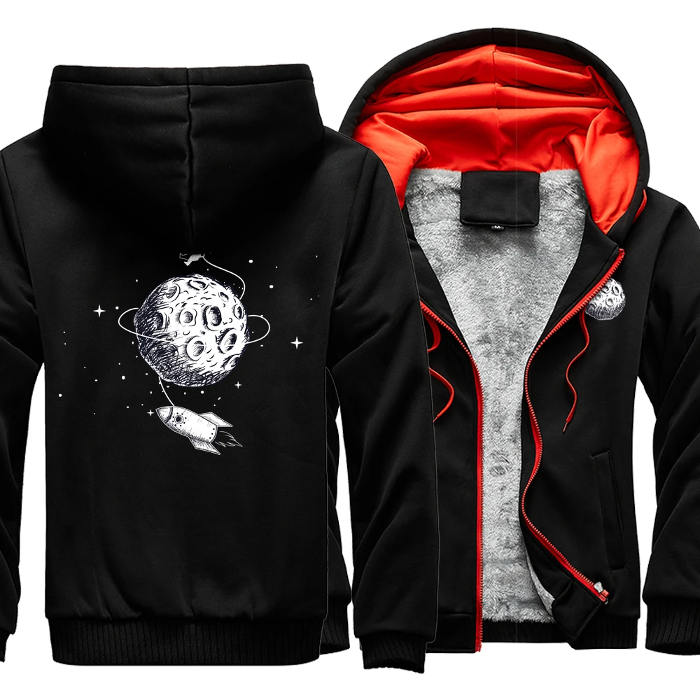 

Astronaut Moon Japan Anime Print Mens Hoodie Pocket Cardigan Streetwear Fashion Thicken Hoody Pocket Harajuku Men's Clothes