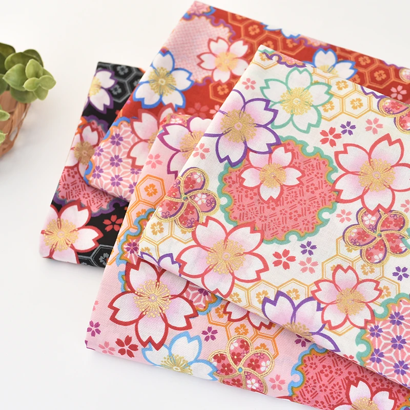 Japan Retro vintage blue/red/pink Cherry blossoms 100% cotton bronzed fabric for DIY Bag kimono/Girdle/Headband1 order=0.5meter | Дом и сад