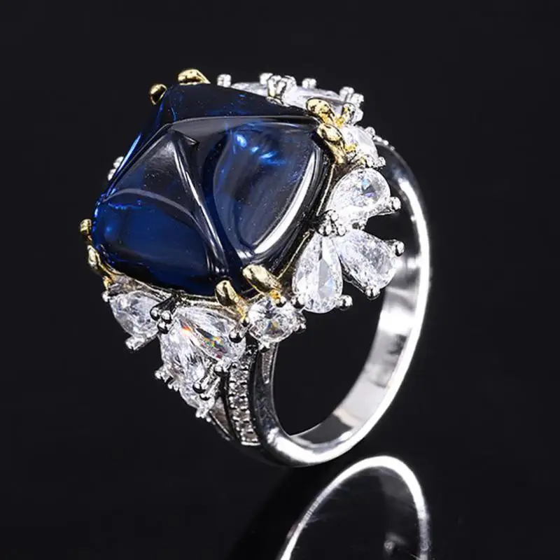 

100% 925 Sterling Silver Tanzanite Sapphire Gemstone Party Rings For Women Charms Fine Jewelry Anniversary Girlfriend Mom Gifts
